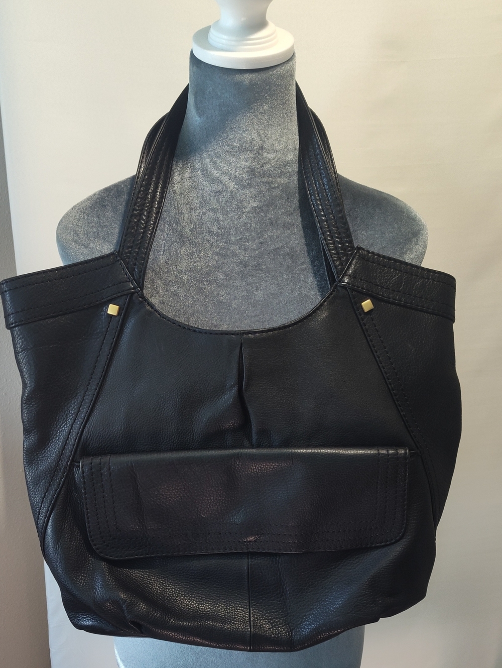 Black Leather Shoulder Bag with Front Pocket, Worthington Vintage